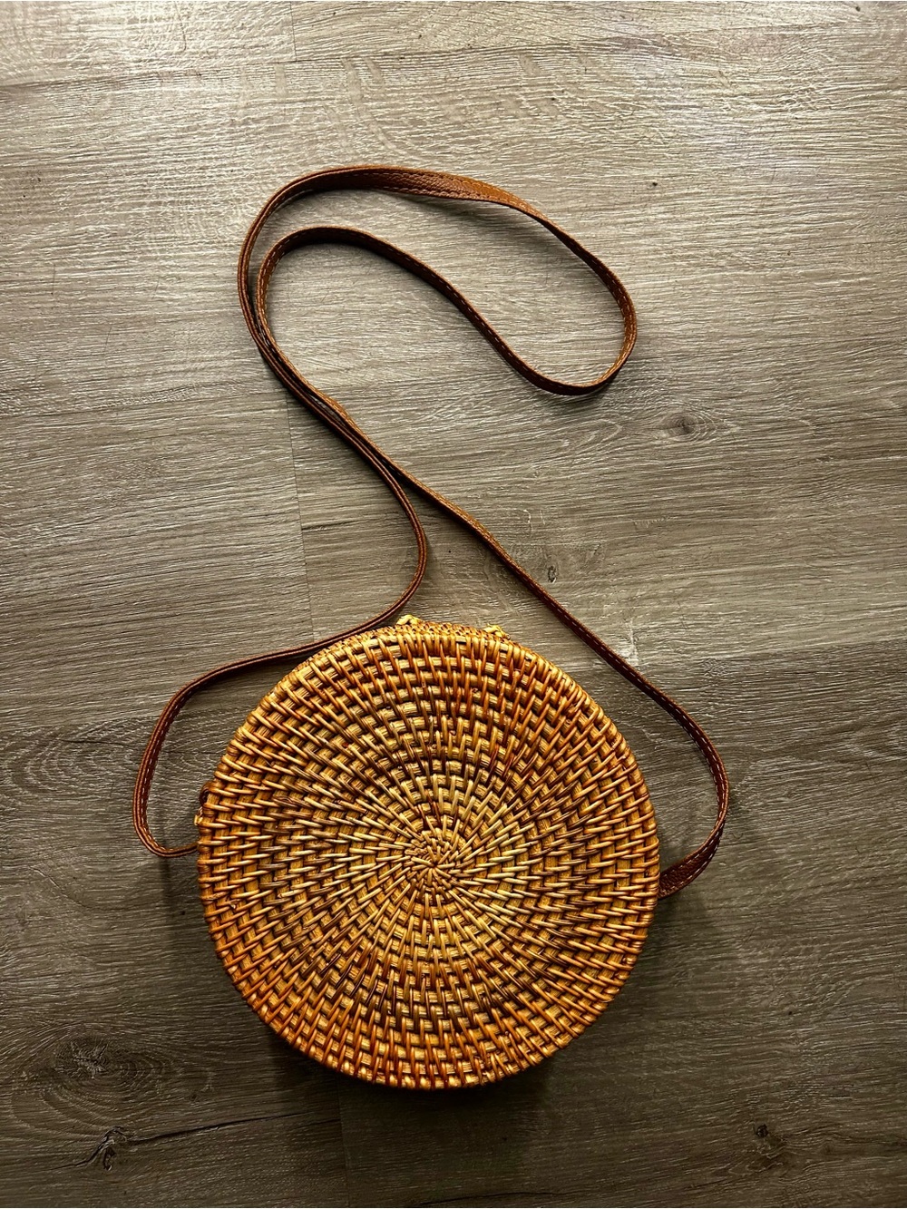 Round Woven Rattan Crossbody Bag